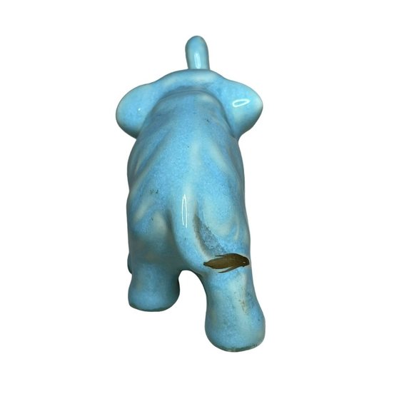 Vintage Ceramic Blue Glazed Elephant Figurine Trunk Up Gold Details - Picture 4 of 6